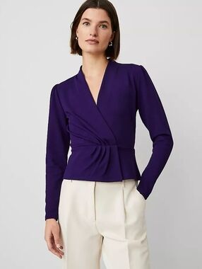 Ann Taylor Royal Purple pleat waist wrap top XL NEW